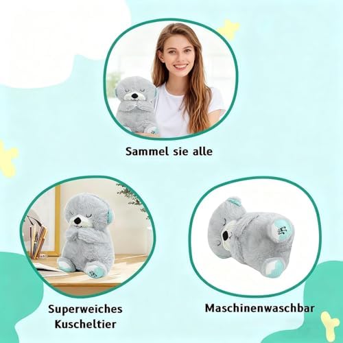 rytopt Breathing Stuffed Animal, Simulated Breathing Sounds, 4 Gear Adjustment, Volume Control, Plush Toy with Music & Light (Gray)