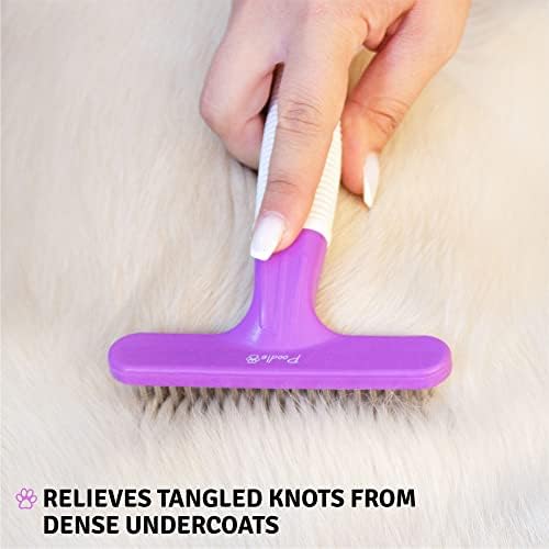 Poodle Pet Bundle - Dematting Fur Rake Comb Brush Tool with Steel Safety Blades for Detangling Matted or Knotted Undercoat Hair + Dog Grooming Rake Brush with Stainless Steel Shedding Comb for Pets