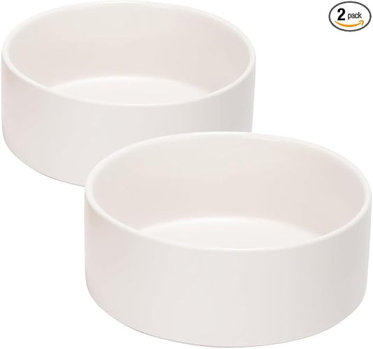 SPUNKYJUNKY 13.5OZ Ceramic Dog and Cat Bowl, Modern Cute Weighted Food Water Bowl for Replacement White (2 Pack)