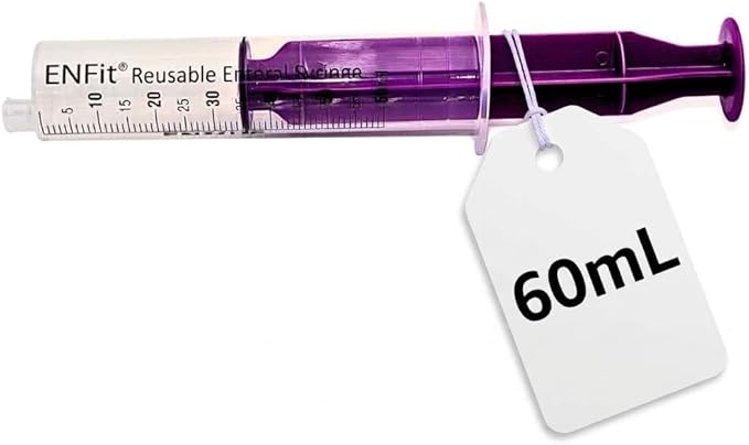 Envue ENFit Enteral Feeding Syringe 60mL, O Ring Syringes for Feeding and 60 ml Syringe for Feeding Tube Use, Reusable 60cc Syringe for NG Tube, 10 Pack, Purple