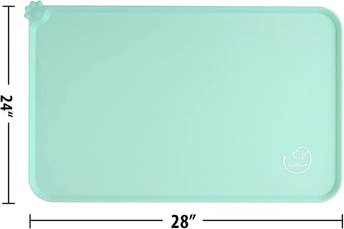 Silicone Waterproof Dog Cat Pet Feeding Mats, Non Slip, Easy Clean Pet Dog Cat Bowl Mats Placemat (28" x 24") Green
