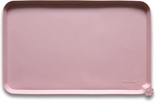 Hoki Found L Silicone Non Slip Pet Food Mats - Placemat for Dog Cat - Waterproof Dog Cat Food Mats - Carpet Friendly - Neutral Pink