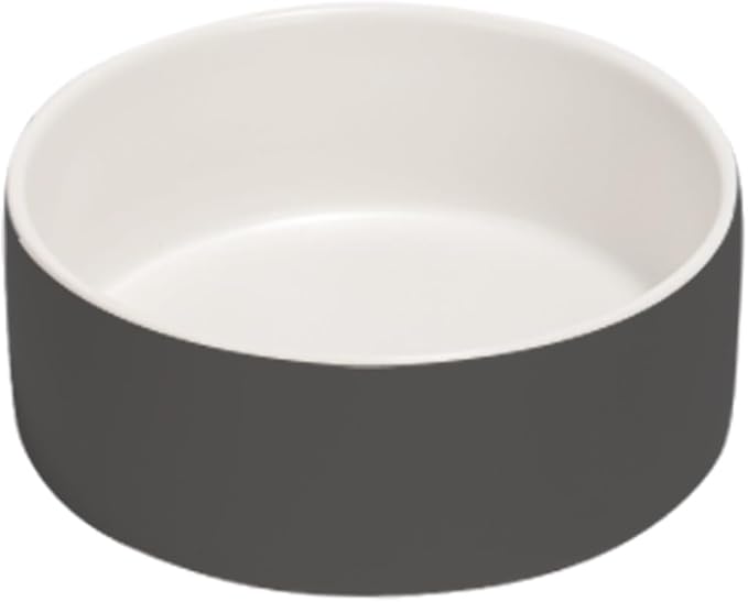 SPUNKYJUNKY 13.5OZ Ceramic Dog and Cat Bowl, Modern Cute Weighted Food Water Bowl for Replacement White-Grey (1 Pack)