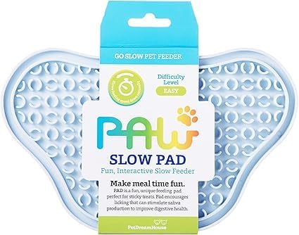 PetDreamHouse Lick Paw Pad & Slow Feeder for Dogs, Anti-Boredom, Distraction Mat, Reduces Anxiety w/Stress-Relief Stimulating Licking, Suction Cups on Back, Ideal for Puppies, Dogs & Cats, Blue