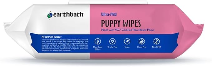 Earthbath PB6S All Natural Puppy Grooming Wipes, 100 Wipes