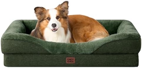 EHEYCIGA Orthopedic Dog Bed for Large Sized Dog, 41x27 Inch Large Memory Foam Dog Couch Bed with Sides, Waterproof Liner & Washable Removable Cover, Bolster Pet Sofa, Dark Green