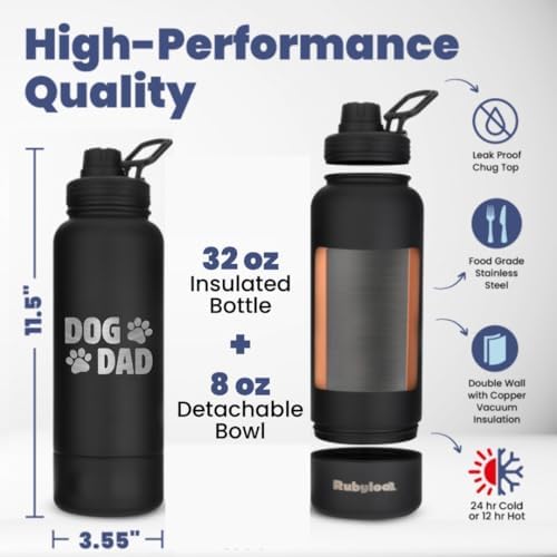Rubyloo The Original Doggy Bag Backpack (Dark Grey) & 32oz Insulated Water Bottle with Attached 8oz Bowl (Dog Dad) - Dog Travel Backpack & Hydration Set