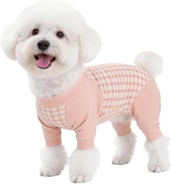 Dog Recovery Suit After Spay-Prevents Lick & Shed (Pink,S) | Soft, Breathable cotton onesie protects abdominal surgical areas by preventing licking,scratching,and shedding