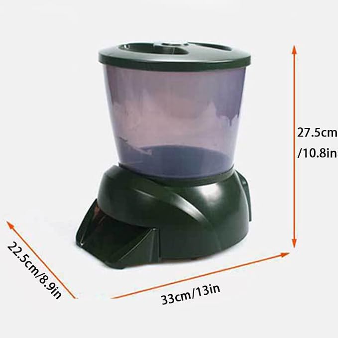 4.5L Automatic Fish Feeder, Pond Fish Feeder, Outdoor Fish Food Dispenser, Large Moisture Proof Timer Feeding Food Dispenser(Green)