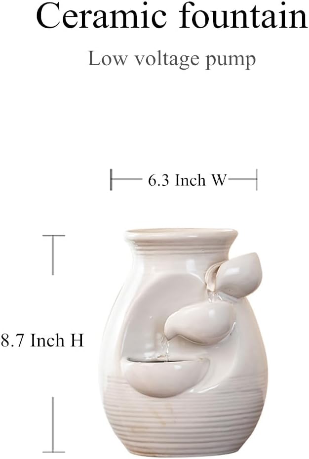 Ceramic Tabletop Desktop Fountain Water Feature Waterfall Home Indoor Decoration (White)