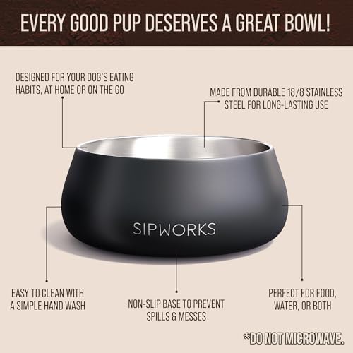 Sipworks Stainless Steel Dog Bowl – 32oz Weighted Metal Food and Water Bowls for Dogs and Cats with Non-Slip Base - Pet Bowls for All Breeds Sizes for Travel & Outdoor Play | White