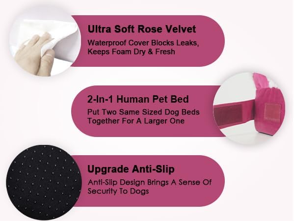 Jumbo Human Dog Bed Style - Breathable Egg-Crate Foam Sofa Couch with Bolster, Water-Resistant Liner & Washable Rose Velvet - Ideal for Great Danes, Mastiffs, Rose Pink (54'' x 37'')