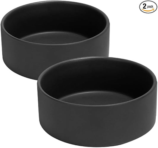 SPUNKYJUNKY 13.5OZ Ceramic Dog and Cat Bowl, Modern Cute Weighted Food Water Bowl for Replacement Black (2 Pack)