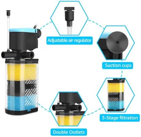 3-Stage Aquarium Filter & Replacement Sponges Set (Including 2 x Fine Sponge, 2 x Coarse Sponge & 4 x Carbonized Sponge)