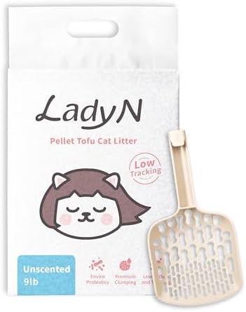 Lady N Ultimate Cat Litter Bundle: Pellet Tofu Cat Litter (Unscented 9lb) + Infinity Scoop, Dust-Free, Low Tracking, Odor Control, with Scoop Designed for Tofu Litter