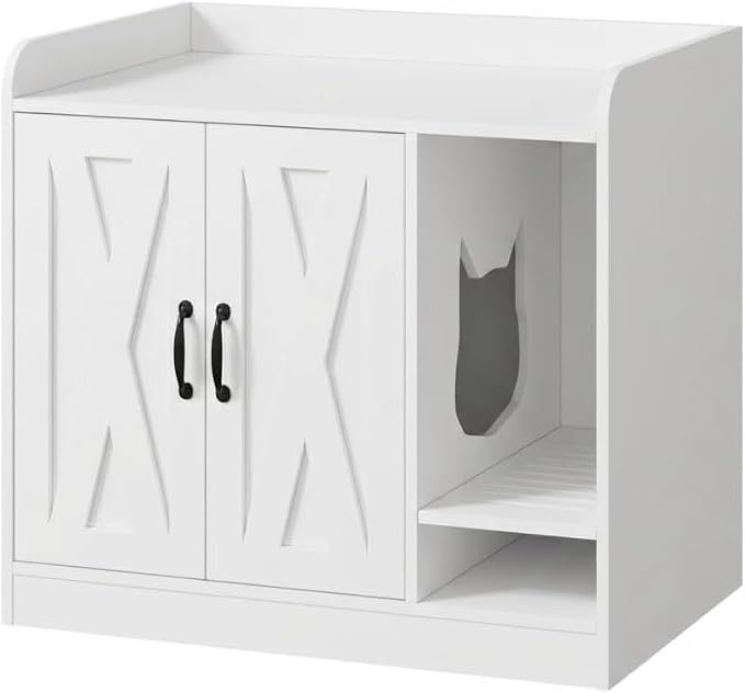 Cat Litter Box Enclosure, Hidden Litter Box Cabinet Furniture with Divider, Indoor Cats House, Wooden Cat Washroom Storage Cabinet Bench, Side End Table Nightstand, 33.07" l × 23.62" w × 23.92" h
