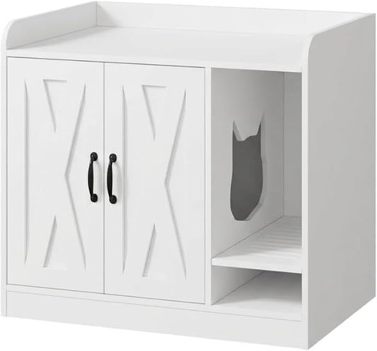 Cat Litter Box Enclosure, Hidden Litter Box Cabinet Furniture with Divider, Indoor Cats House, Wooden Cat Washroom Storage Cabinet Bench, Side End Table Nightstand, 33.07" l × 23.62" w × 23.92" h