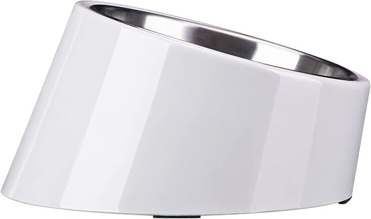 SuperDesign Mess Free 15° Slanted Bowl for Dogs and Cats, Tilted Angle Bulldog Bowl Dog Feeder, Non-Skid & Non-Spill, Easier to Reach Food S/0.5 Cup Gray