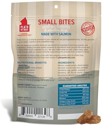 PLATO Pet Treats Small Bites - Air-Dried Training Treats for Dogs - Supports Healthy Digestion - Limited Ingredients - Salmon 6oz - 2 Pack