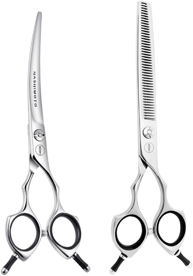 HASHIMOTO Curved Scissors for Dog Grooming, Dog Blending Scissors, Light Weight, Professional or DIY at home.