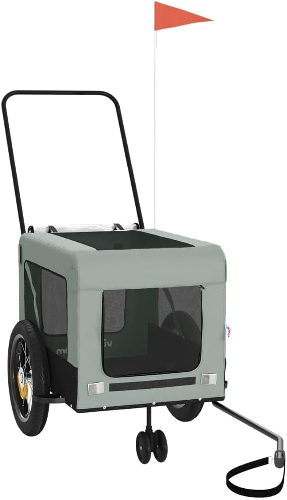 Tidyard Pet Bike Trailer Gray and Black Oxford Fabric and Iron Pet Bicycle Carrier, Animal Bike Stroller for Cat, Puppy, Dog, Outdoor, Travel Style C