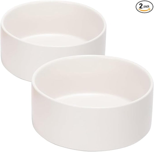 SPUNKYJUNKY 28.7OZ Ceramic Dog and Cat Bowl, Modern Cute Weighted Food Water Bowl for Replacement White (2 Pack)