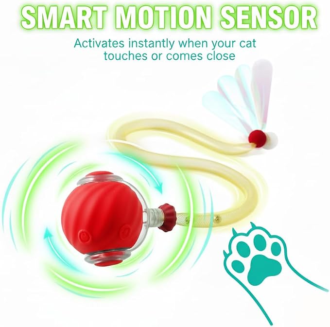 Cat Toys for Indoor Cats – 2X Automatic Kitten Interactive Toy with Speedy Ball Tail as Pet Mental Stimulation - 2-Set Bundle - 2026 Edition (Random Color)