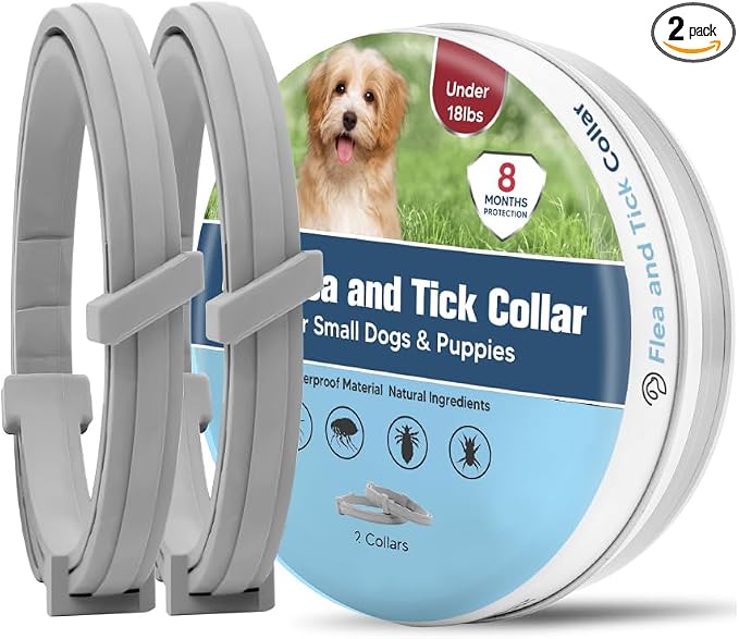 Flea Collar for Small Dogs, Flea and Tick Collar for Puppy, Small Dog Flea Collar Under 18 lbs, 8 Months Protection-2P