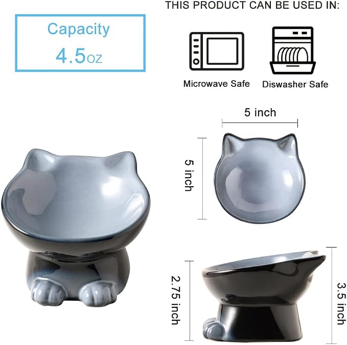 Nihow Elevated Cat/Dog Bowls: 5 Inch Ceramic Raised Cat Food & Water Bowl Set for Protecting Pet's Spine - Feeding & Watering Supplies for Pets - Elegant Gray (4.5 OZ /1 PC)