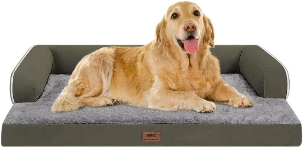 Large Dog Bed Orthopedic Washable - Beds Bolster Pet - XL Large Big Dogs - Memory Foam - Couch Sofa Bed- Waterproof with Removable Cover - Dark Green Dog Bed