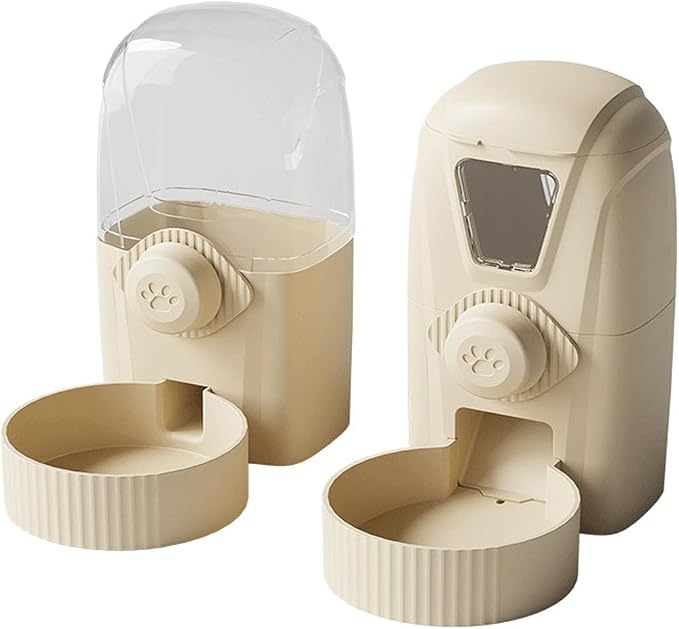 Hanging Pet Feeder Water Dispenser Set - 2-in-1 Gravity Food Water Bowl for Cats Small Dogs Rabbits, Cage Mounted No-Spill Pet Feeding Station (Light Coffee)