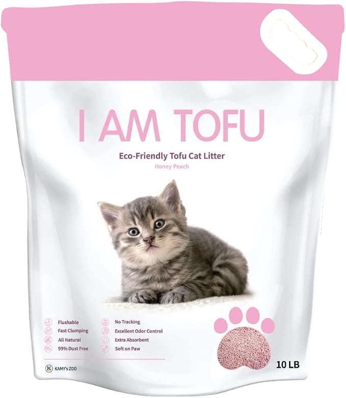I AM TOFU - Natural Flushable Tofu Cat Litter, Low Dust Lightweight Clumping Litter, Odor Control (10 LBS, Honey Peach)