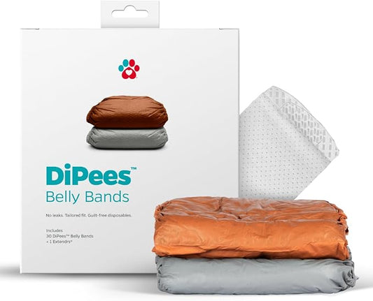Pet Parents® DiPees® Disposable Belly Bands for Male Dogs + Extendrs®, Male Dog Wraps, Leak Proof, Up to 83% Plant Based, Premium Disposable Dog Diapers Male (Natural, Medium (16-24"), 30ct)