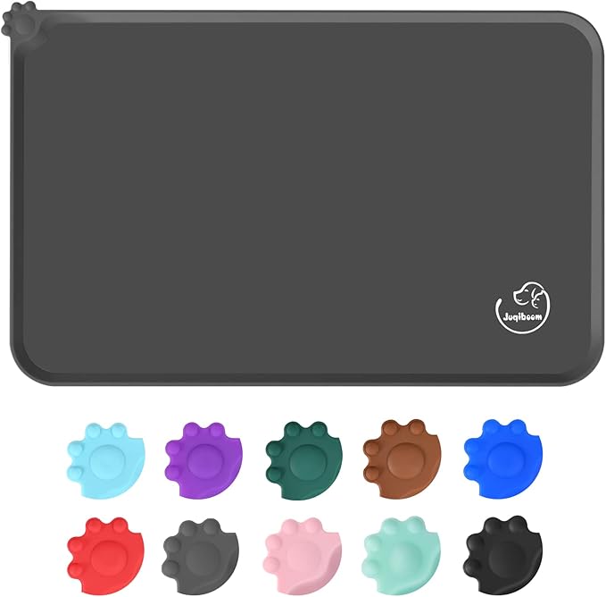 Silicone Waterproof Dog Cat Pet Feeding Mats, Non Slip, Easy Clean Pet Dog Cat Bowl Mats Placemat (24" x 16") Grey
