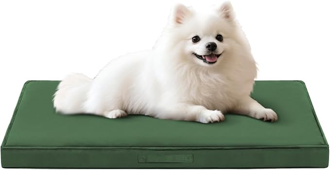 Outdoor Dog Bed for Small Dogs, Waterproof Dog Bed Small, 30x20x3 Inch, Orthopedic Dog Bed with Removable Washable Cover, Flat Rectangle Pet Crate Pad for Kennel, Cage, Outside, Dark Green
