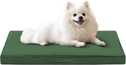Outdoor Dog Bed for Small Dogs, Waterproof Dog Bed Small, 30x20x3 Inch, Orthopedic Dog Bed with Removable Washable Cover, Flat Rectangle Pet Crate Pad for Kennel, Cage, Outside, Dark Green