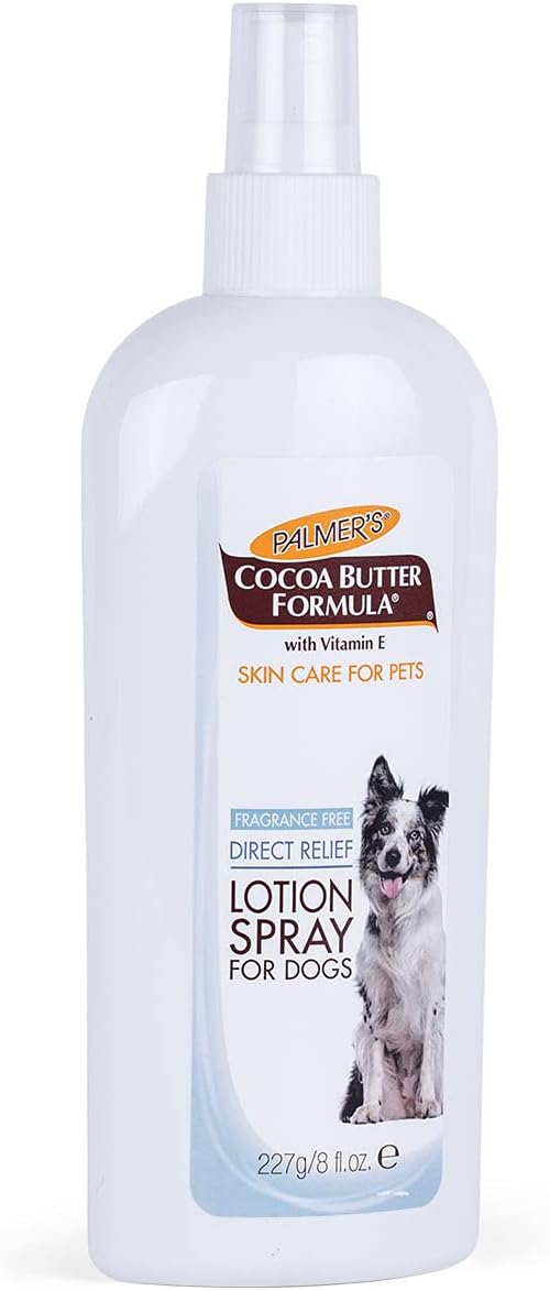 Palmer's for Pets Cocoa Butter Formula Dry Skin Relief Spray for Dogs, Direct Spray-On Lotion with Vitamin E to Soothe Dry and Itchy Skin, No-Mess Application, 8 Fl Oz