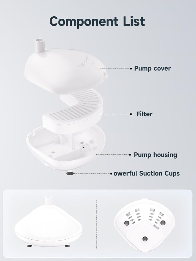 1 Pump Housing + 6 Replacement Filters Kit, Compatible with Pioneer Raindrop Stainless Steel & Big Max Ceramic Cat Dog Water Fountains, L-Shape Cartridge, Easy Install, Activated Carbon Filters