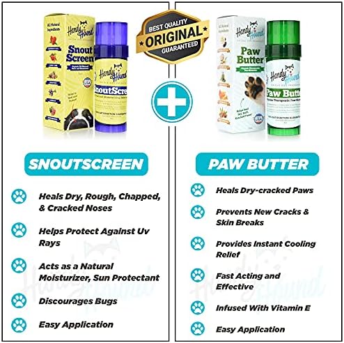 Handy Hound Paw Butter and SnoutScreen Dog Balm Bundle, Natural Paw and Snout Care for Dry Paws, Noses, Ears, Bare Spots and Sun-Exposed Outdoor Areas, Made in USA