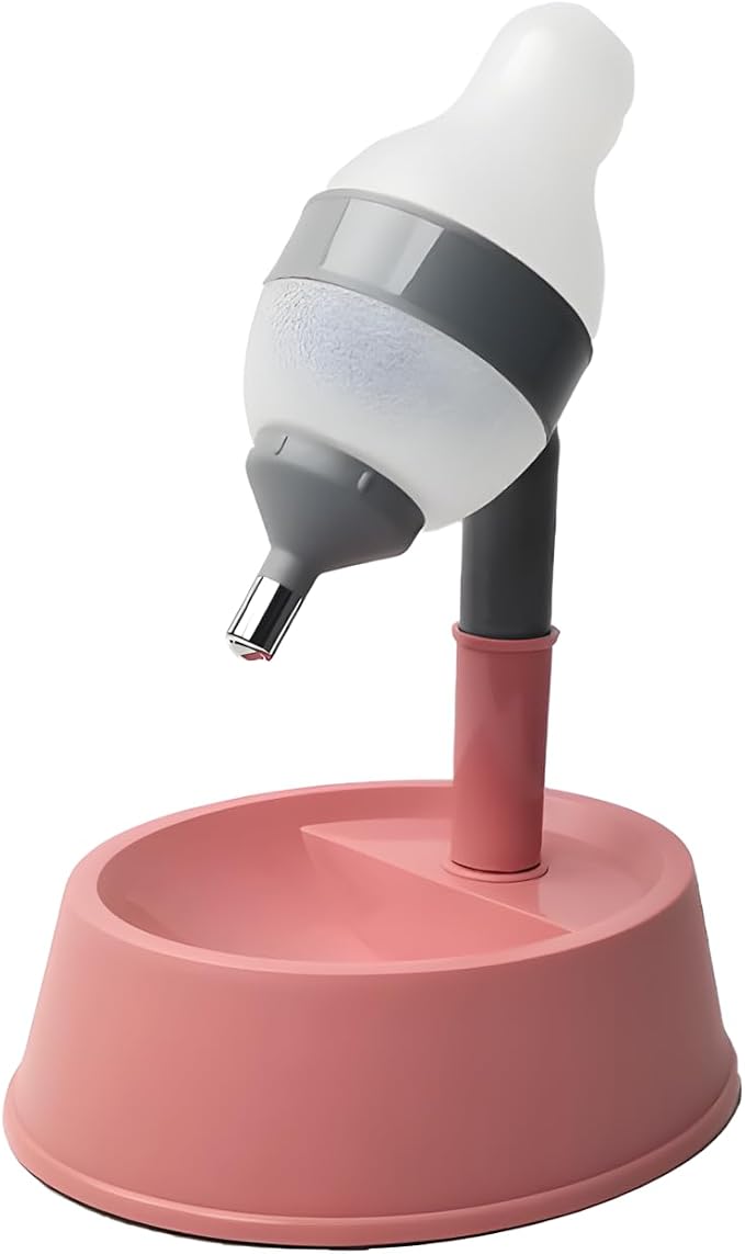 Hotumn Pet Standing Water Dispenser Splash-Proof Cat Dog Standing Drinking Bowl Height Adjustable with Detachable Pole Automatically Feeding Water Anti-Spill for Puppy Dog Cat Small Pet (Pink&Grey)