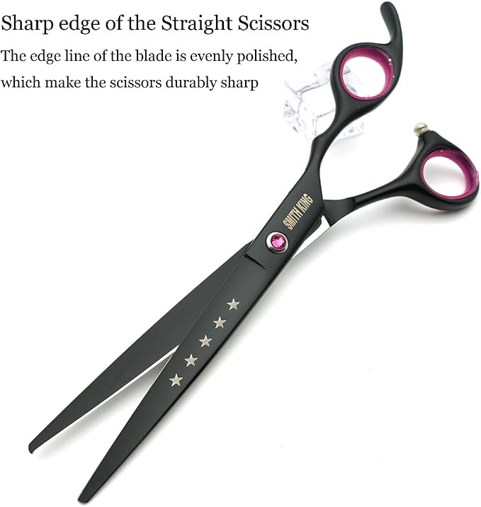 7.0 inches Professional Dog Grooming Scissors Set Straight & thinning & Curved & Chunkers 4pcs/3pcs in 1 Set (with Comb) Right-handed or Left-handed for Dog & Cats (Righ-Handed 4 pcs set with comb)