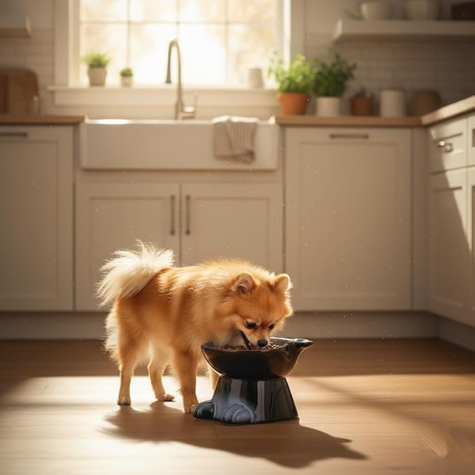 Nihow Elevated Ceramic Dog Bowl: 6.5 Inch Raised Small Dog Bowl for Food & Water - Food Safe, Protects Pet's Spine (1 PC)
