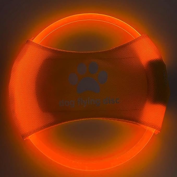 2pcs-Dog Training LED Luminous Frisbee, TPU Non Toxic Soft Rubber Teeth Grinding and Biting Resistant, Rechargeable Luminous Pet Puzzle Outdoor Throwing Toy, Suitable for All Dogs (Orange)