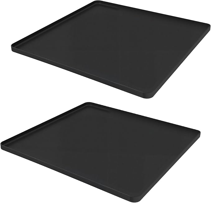 Mini Fridge Mat Set of 2, 23.6x23.6x0.6 Inch Non-Slip Thick Under Refrigerator Silicone Mat, Leak-Proof Washer Drip Tray for Carpet Floor Protection, Black