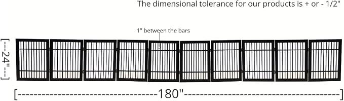 Urnporium Pet Dog Gate Freestanding, Strong Durable Folding Wooden Fence, Portable Acacia Hardwood Safety Barrier for Indoor & Outdoor Use (Black Pet Gate, 10 Panel 24" Tall)