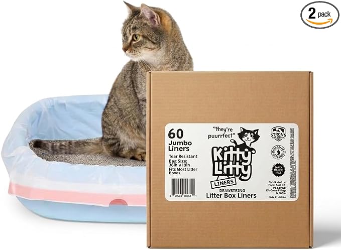 Cat Litter Box Liners 60 Count Drawstring Kitty Litty Waste Liner Clean Up | kitten pet rabbit home liner bags tray liners leak proof heavy duty