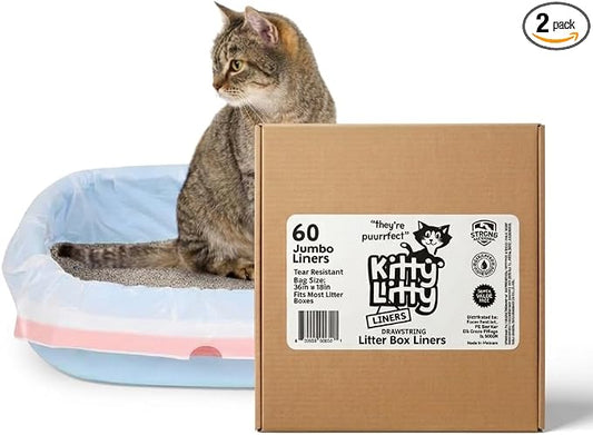 Cat Litter Box Liners 60 Count Drawstring Kitty Litty Waste Liner Clean Up | kitten pet rabbit home liner bags tray liners leak proof heavy duty
