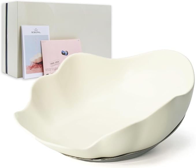 Shell Ceramic Dog Bowls & Cat Food Bowl, Whisker-Friendly Feeding Dish for Small Dogs & Cats, Non-Slip Food Grade Pet Bowl with Stainless Steel Base, Aesthetic Design