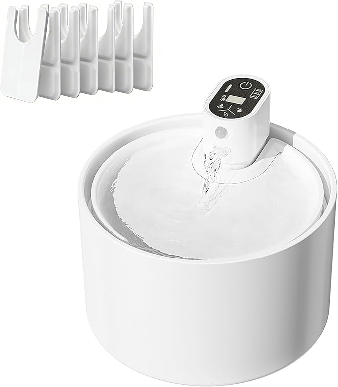 Cordless Ceramic Cat Water Fountain: 78oz/2.3L Automatic Super Silent Intelligent Sensor Cordless Pet Drinking Dispenser with 4000mAh Battery & 7 Filter Dog Water Bowl Dispenser - for Pets (White)
