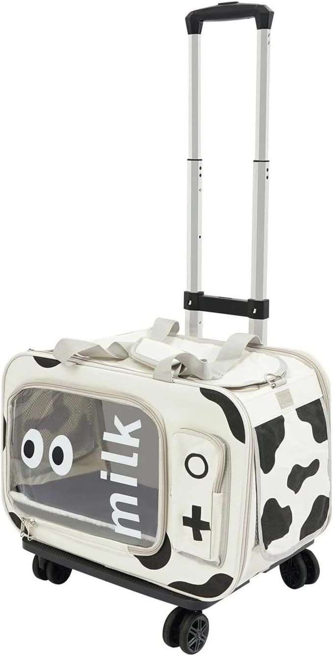 Pet Carrier, Portable Clear Cat Bag with Wheels & Telescopic Handle, Foldable Pet Trolley Bag, Breathable Rolling Cat Carriers Backpack for Hiking, Outdoor Walking